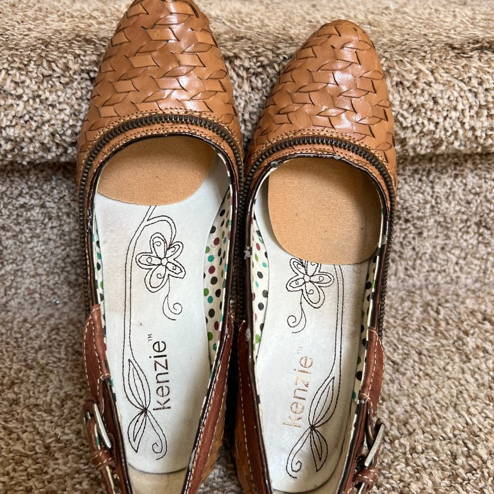 Kenzie Women's Wishbone Woven Leather Tan Shoes. - Picture 8 of 13